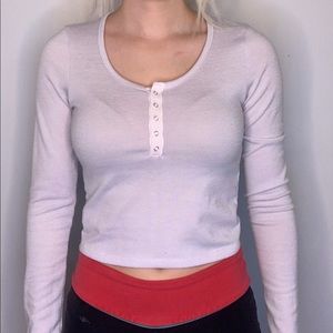 White long sleeve crop top with buttons
